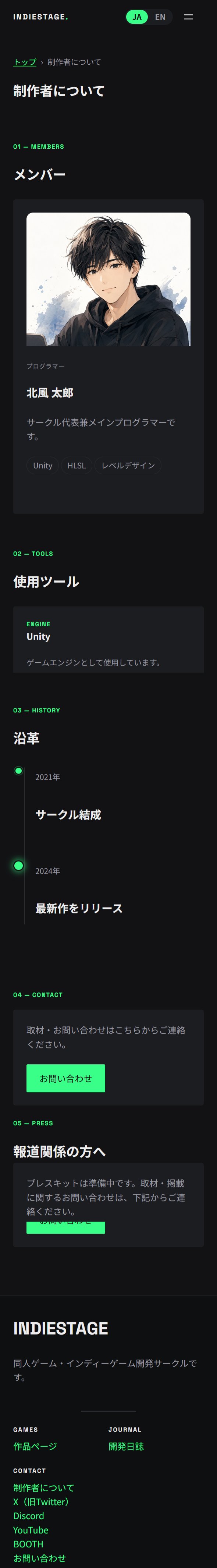 制作者についてのスマホ表示
